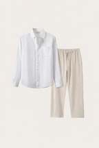 Pisa Linen Set Long Sleeve White/Beige