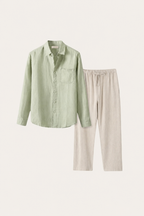 Pisa Linen Set Long Sleeve Mint Green/Beige