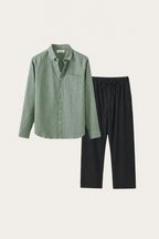 Pisa Linen Set Long Sleeve Green/Black
