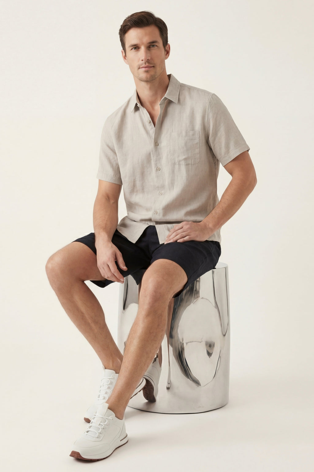 Verona Linen Shirt & Shorts Beige/Black