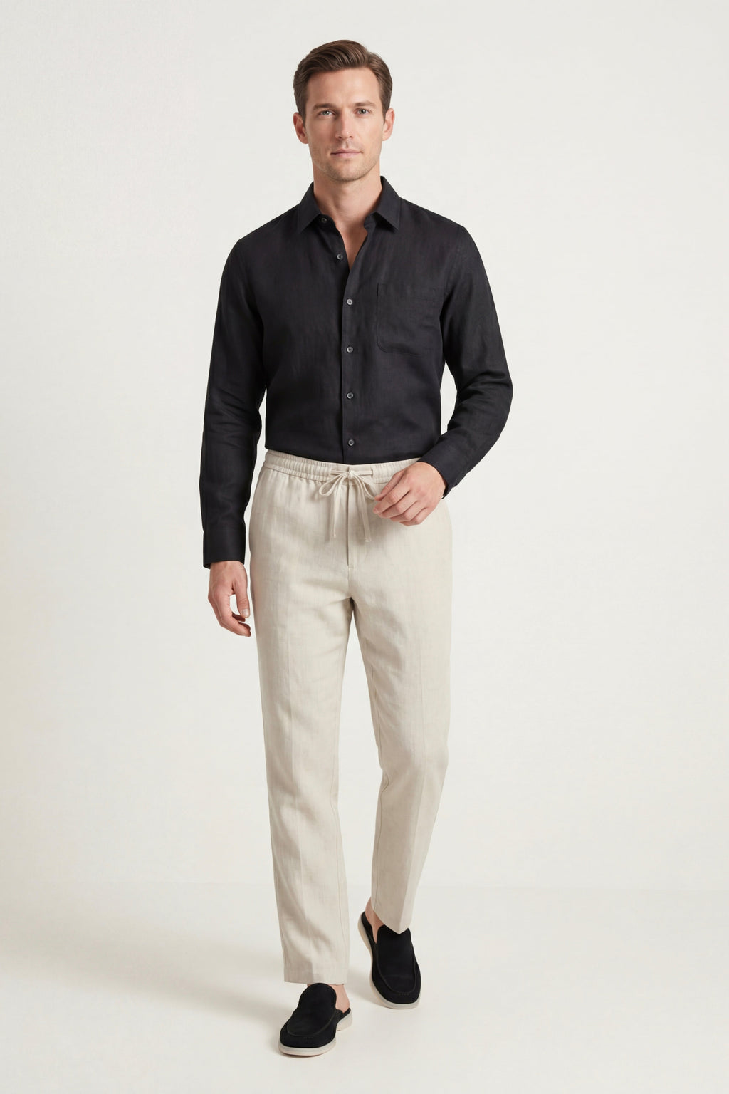 Pisa Linen Set Long Sleeve Black/Beige