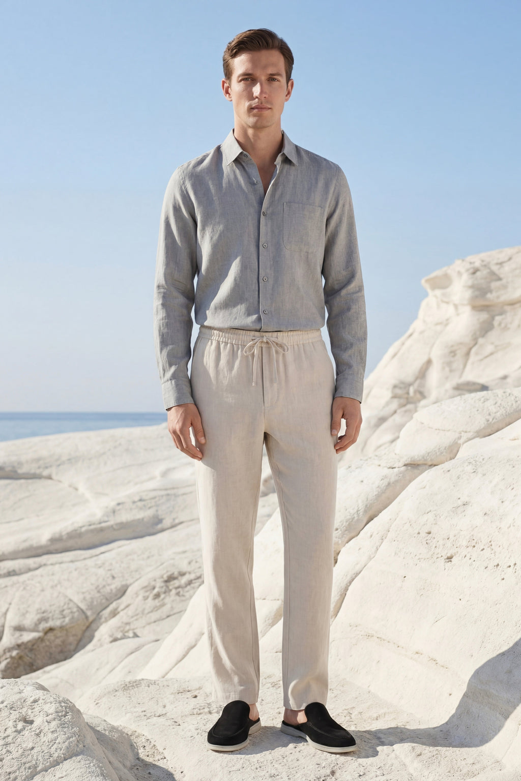 Pisa Linen Set Long Sleeve Grey/Beige